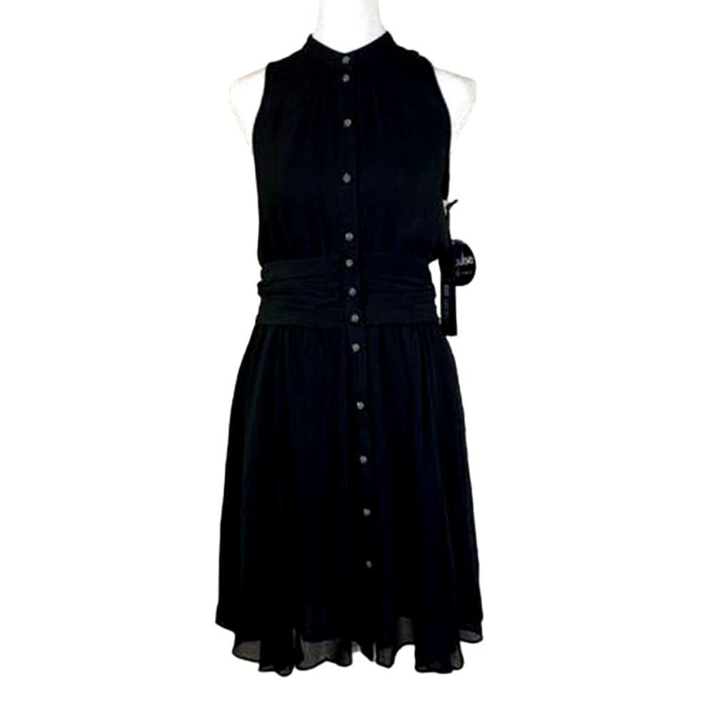 Karl Lagerfeld x Impulse Black Rhinestone Button Dress Women’s 2 Sheer Cocktail
